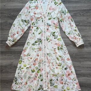 Caroline Constas Pink and Green Floral Long Sleeve Dress